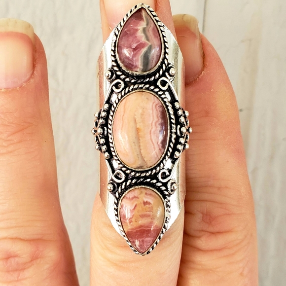 New Rhodochrosite 925 Silver Statement Ring. - Picture 10 of 16